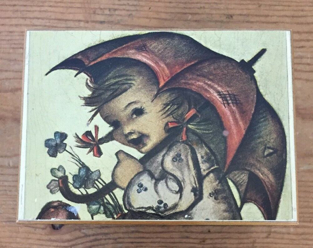 Vtg Reuge German Hummel Umbrella Girl Glucklich ist wer vergisst Music Box